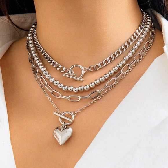 Luxe heart Toggle Bead Chain Necklace Set - Picture 1 of 6